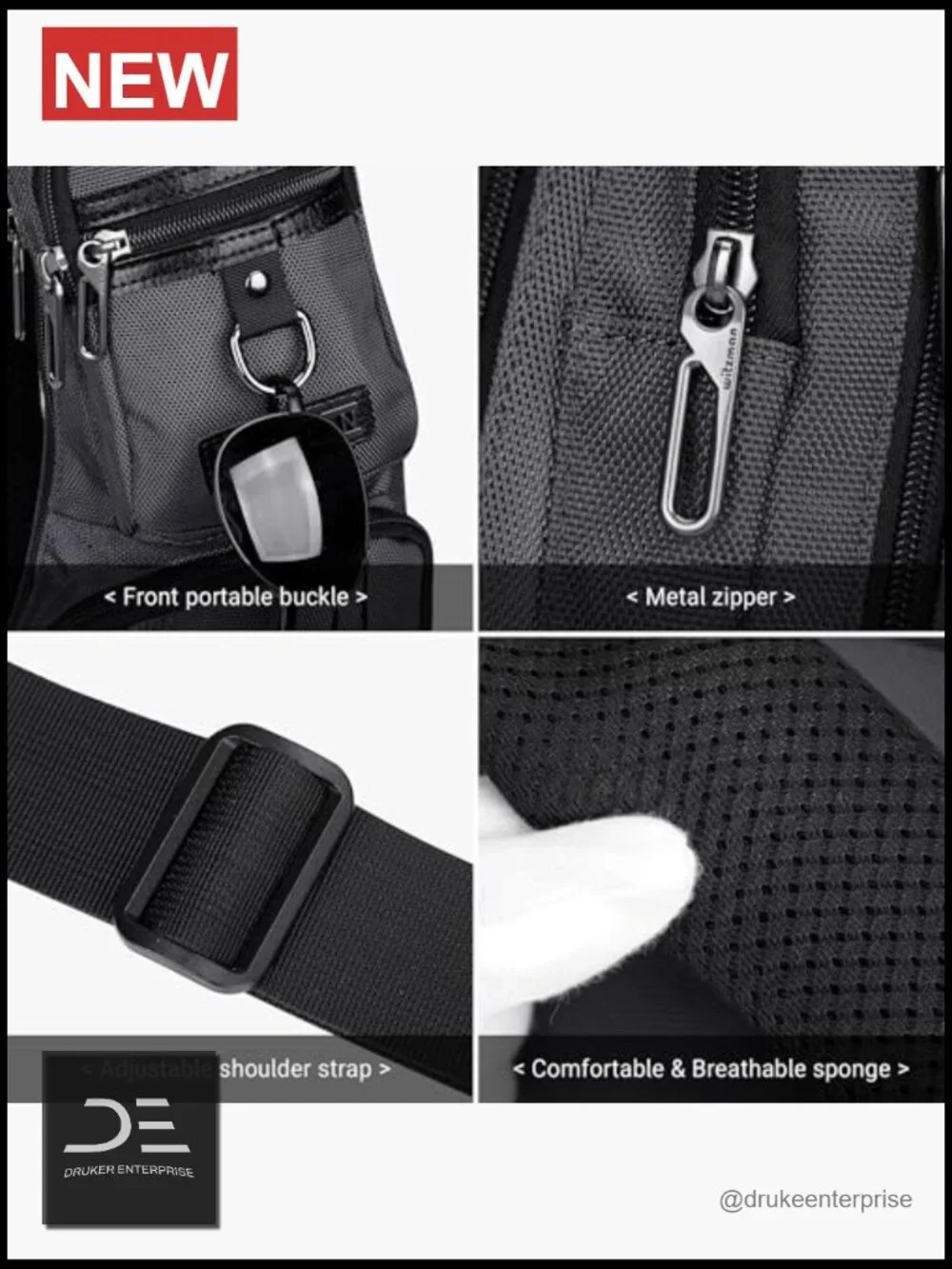Nylon Sling Bag Crossbody Travel Chest Bag Lightweight Daypack Adjustable Strap